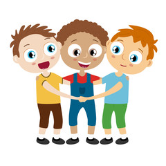 happy boys hug each other