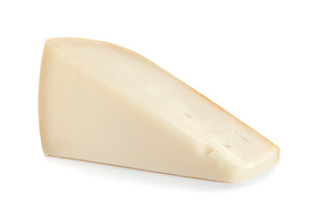 Piece of tasty grana padano cheese isolated on white