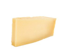 Piece of tasty parmesan cheese isolated on white