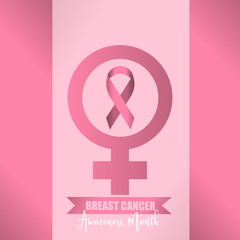 Vector Pink ribbon in Breast Cancer Awareness month symbol on pink background for help and motivation woman to fight with Breast Cancer,World Breast Cancer Concept