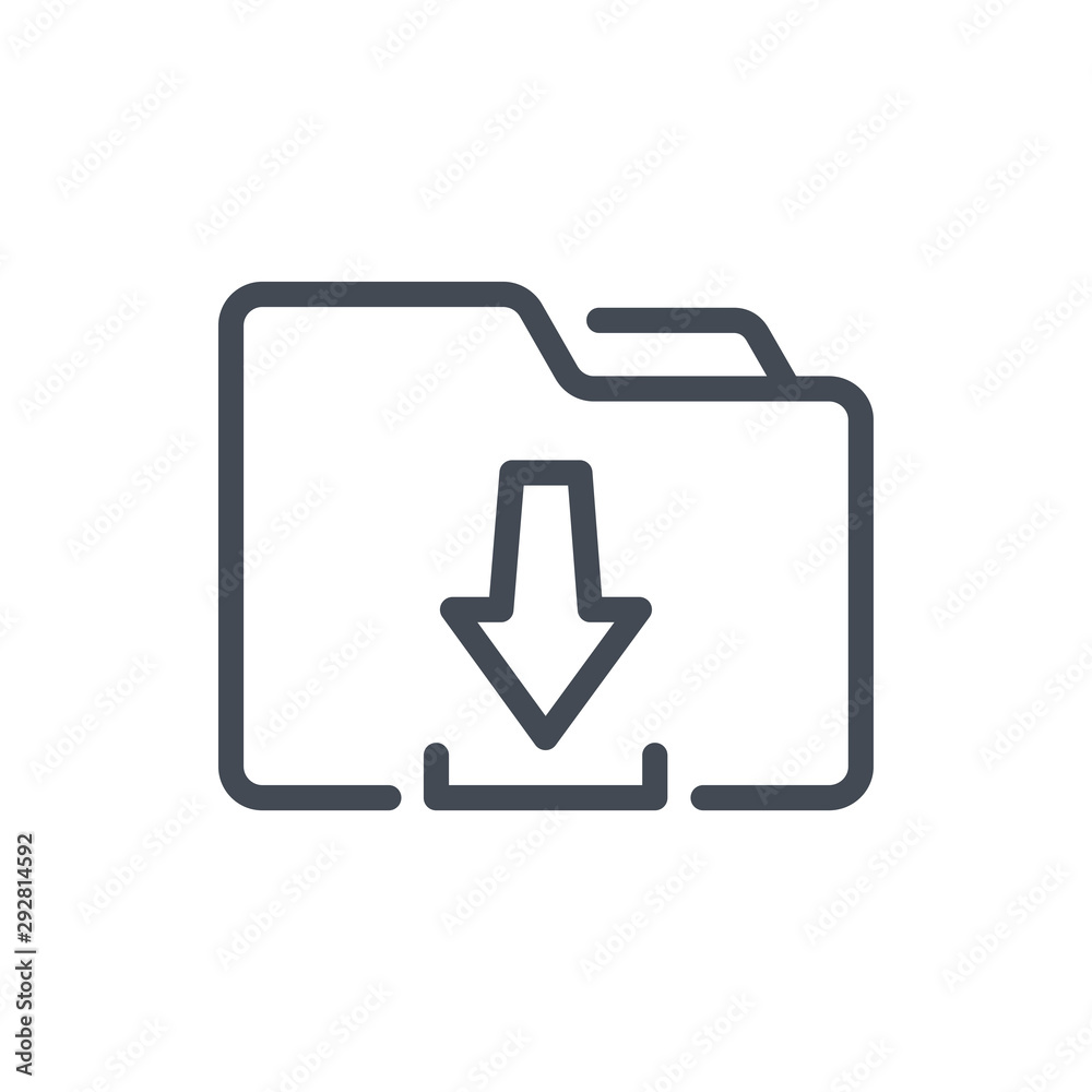 Poster import folder line icon. folder with arrow down vector outline sign.