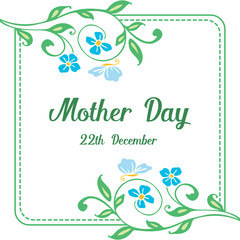 Greeting card lettering of mother day, with graphic blue floral frame. Vector