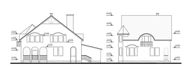 Architectural building drawing.  Building facades