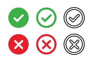 Checkmark cross on white background. Isolated vector sign symbol. Checkmark icon set. Checkmark right symbol tick sign. Flat vector icon. Test question.