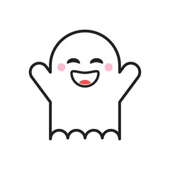 Ghost smile. Halloween celebration fun party. Flat cartoon vector illustration. Flat simple vector icon.