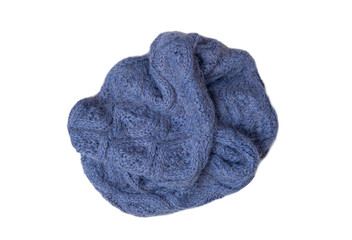 Fototapeta na wymiar Blue knitted scarf isolated on white background