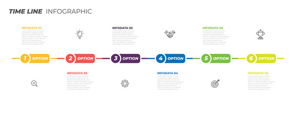 Business infographic. Timeline with 6 steps, options, processes. Can be used for info chart, annual report, graph, presentations, web design.