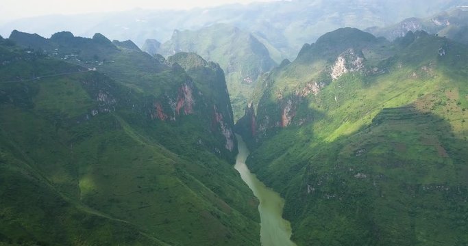 The stunning landscape view at Ha Giang in the northern Viet Nam. Drone footage.