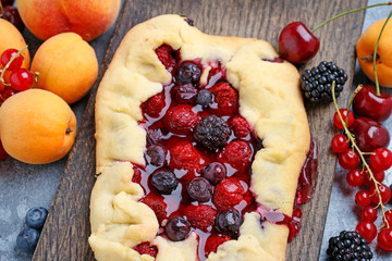 Galette - summer pie filled with fresh juicy fruits.