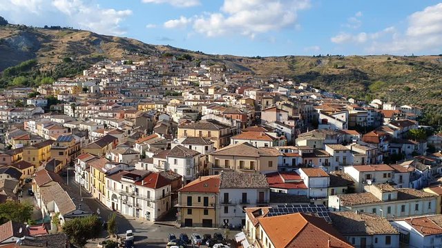 The small town of Oriolo, Basilicata, in the South of Italy on Blue Sky Background