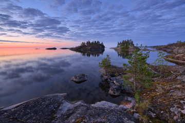 Sunset over the lake Ladoga