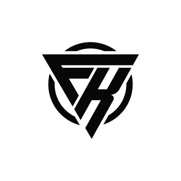 FK, KF Triangle Logo Circle Monogram Design Vector Super Hero Concept