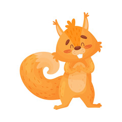 cartoon Vector Illustration Of A Friendly Ginger Squirrel. For T-shirt, Label Or Banner.
