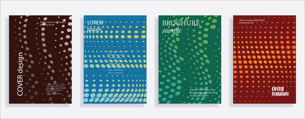 Minimalistic cover design templates. Set of layouts for covers of books, albums, notebooks, reports, magazines. Line halftone gradient effect, flat modern abstract design. Geometric mock-up texture