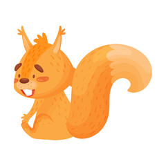 Vector Illustration Of A Playful Sitting Ginger Squirrel With Big Fluffy Tail.