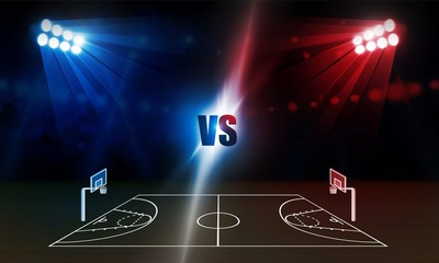 Basketball arena field with bright stadium lights design. Vector illumination © photoraidz