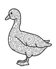 Goose coloring page for children and adults. Antistress coloring book with many small details.