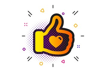 Thumbs up finger sign. Halftone circles pattern. Like hand icon. Brand ambassador gesture symbol. Classic flat like hand icon. Vector
