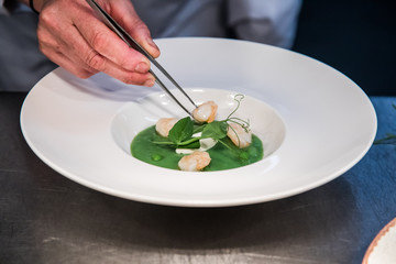 preparing seafood soup