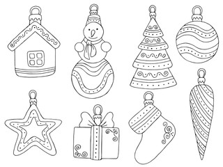 Christmas balls graphic new year black white isolated set illustration vector