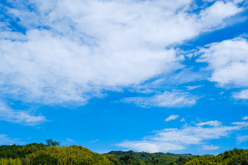 【写真素材】 青空　空　雲　秋の空　背景　背景素材　9月　コピースペース　