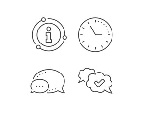 Check mark line icon. Chat bubble, info sign elements. Approved comic sign. Speech bubble chat symbol. Linear approved outline icon. Information bubble. Vector