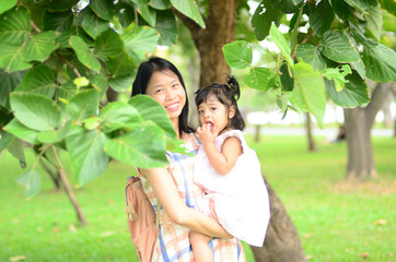 Little Child Girl and Mother at The Public Park
