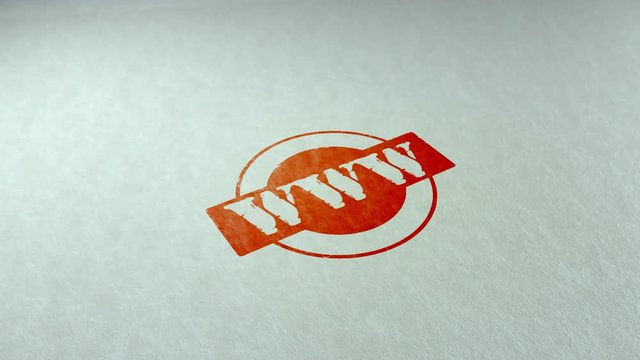 Www word stamping text wooden retro stamp animation. red ink on clean white paper