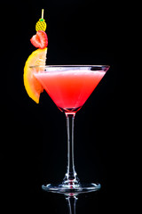classic pink panther cocktail with reflection on dark background