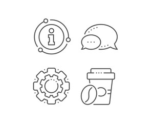 Takeaway coffee line icon. Chat bubble, info sign elements. Hot latte sign. Tea drink mug symbol. Linear takeaway coffee outline icon. Information bubble. Vector