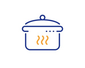 Cooking sign. Boiling pan line icon. Food preparation symbol. Colorful outline concept. Blue and orange thin line boiling pan icon. Vector