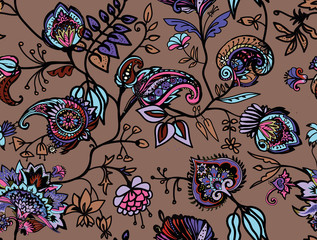 Naklejka premium Seamless floral pattern paisley