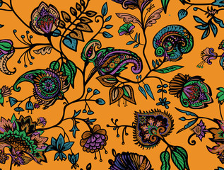 Image of Seamless floral pattern paisley printed on Printed Glass Splashbacks