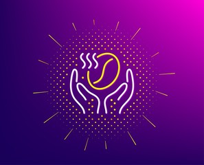 Coffee line icon. Halftone pattern. Hold roasted bean sign. Love caffeine symbol. Gradient background. Coffee line icon. Yellow halftone pattern. Vector