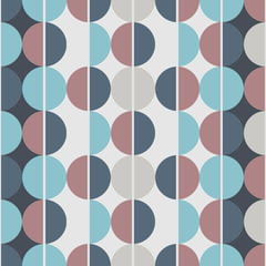 Modern vector abstract seamless pattern. Brown, blue and grey semicircles on a brown and blue background. Vertical lines