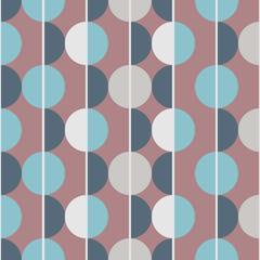 Modern vector abstract seamless pattern. Brown, blue and grey semicircles on a brown background. Vertical lines