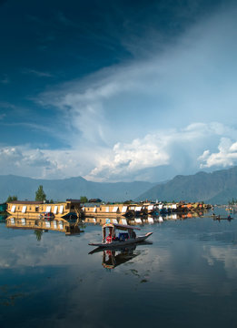 Houseboats and Shikaras at Dal Lake, Srinagar,  Jammu & Kashmir, India