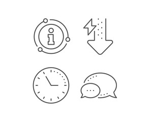 Energy line icon. Chat bubble, info sign elements. Thunderbolt sign. Power consumption symbol. Linear energy drops outline icon. Information bubble. Vector