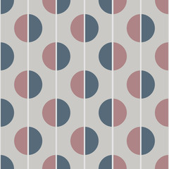Modern vector abstract seamless pattern. Brown and blue semicircles on a grey background. Vertical lines