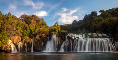 Krka National Park-panorama of the waterfall against the beautiful evening sky,Skradinski Buk Waterfall