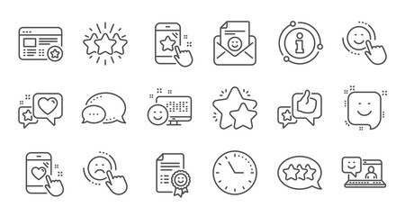 Obraz na płótnie Canvas Feedback line icons. User Opinion, Customer service and Star Rating. Customer satisfaction linear icon set. Quality line set. Vector