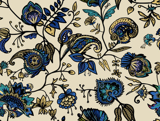 Image of Seamless floral pattern paisley printed on Printed Glass Splashbacks