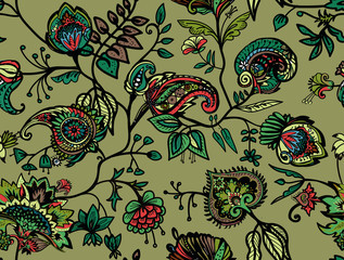 Image of Seamless floral pattern paisley printed on Printed Glass Splashbacks