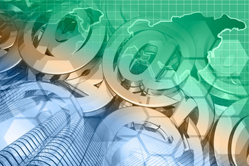 Mail signs, map and buildings