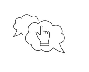Click hand line icon. Chat bubble design. One finger palm sign. Direction gesture symbol. Outline concept. Thin line click hand icon. Vector