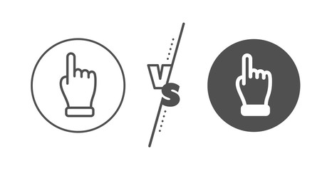 One finger palm sign. Versus concept. Click hand line icon. Direction gesture symbol. Line vs classic click hand icon. Vector