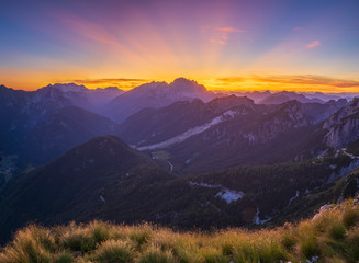 Julian Alps at sunset seen from Mangart
