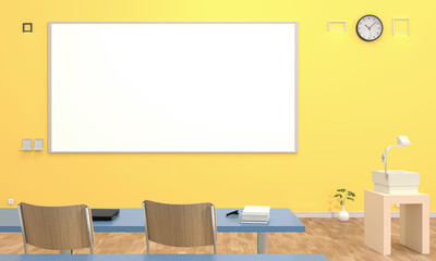 classroom interior with board for mockup  3d rendering