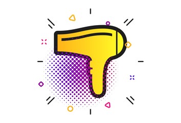 Hairdryer sign icon. Halftone dots pattern. Hair drying symbol. Classic flat hairdryer icon. Vector