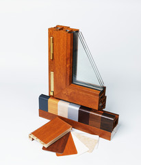Plastic window section with sample,color samples of window sill, on white